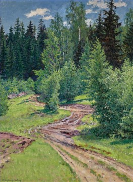 150の主題の芸術作品 Painting - 森の小道 ニコライ・ボグダノフ ベルスキーの森の木々の風景
